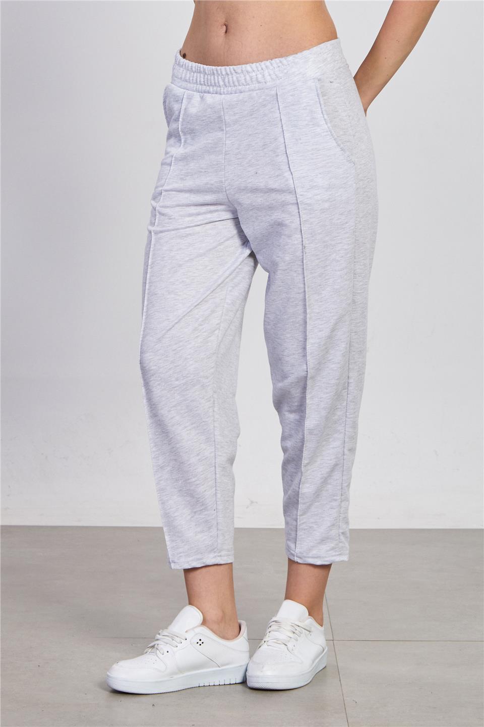 Kadın Çimalı Havuç Eşofman Altı - Kar Melanj