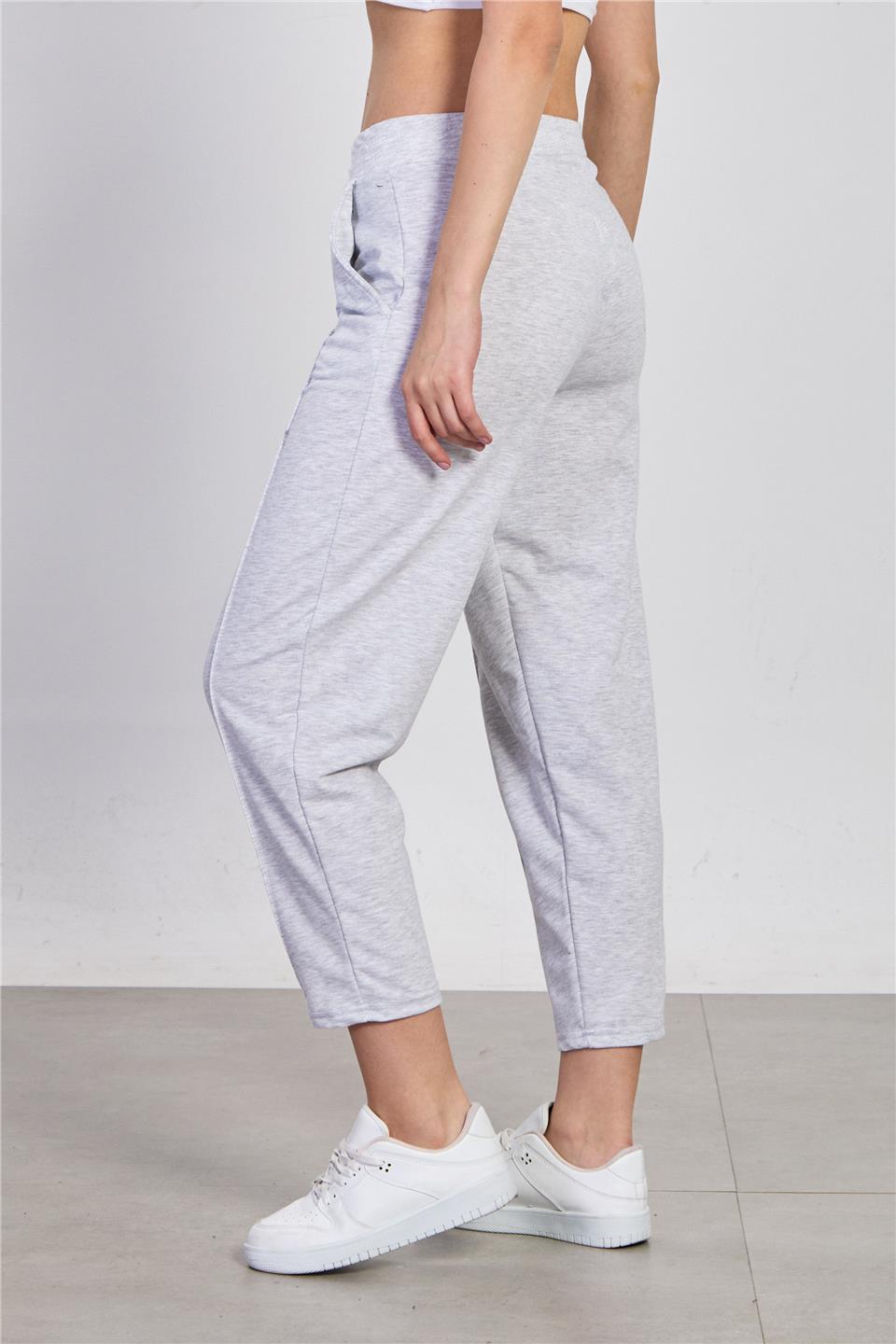 Kadın Çimalı Havuç Eşofman Altı - Kar Melanj