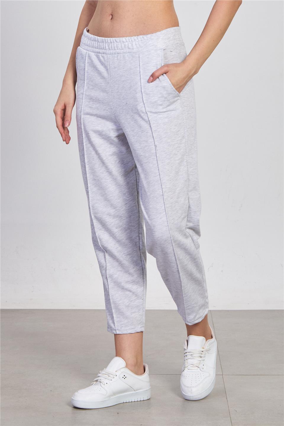 Kadın Çimalı Havuç Eşofman Altı - Kar Melanj