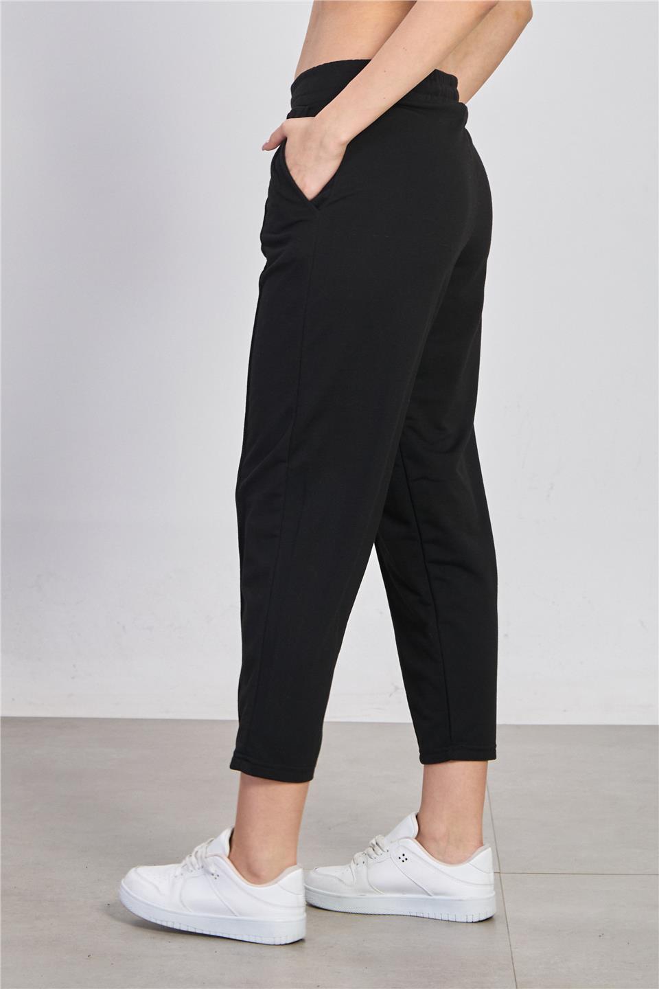 Kadın Çimalı Havuç Eşofman Altı - Siyah