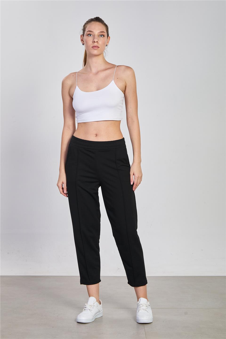 Kadın Çimalı Havuç Eşofman Altı - Siyah