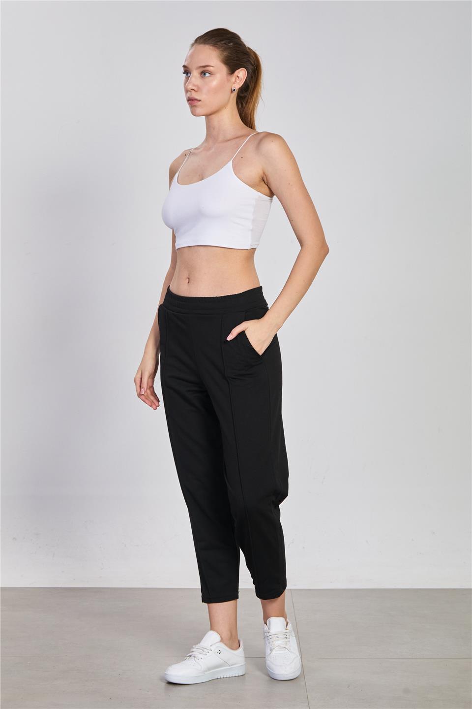 Kadın Çimalı Havuç Eşofman Altı - Siyah