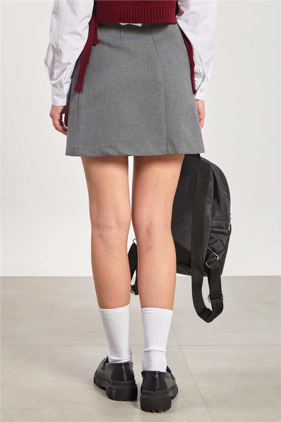 Kadın Fleto Cep Mini Etek - Okul Gri