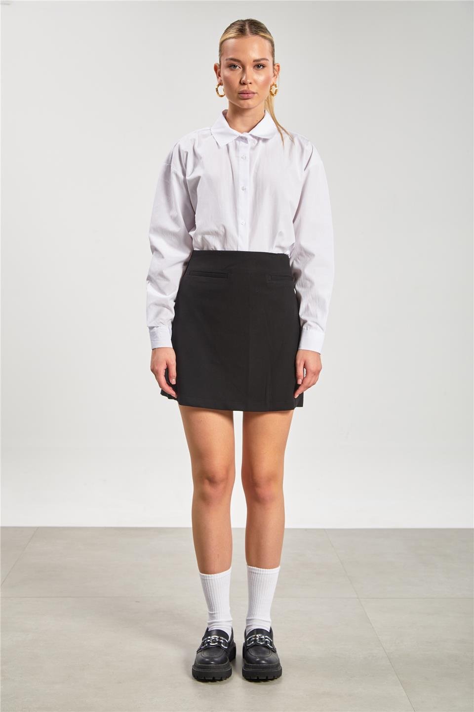 Kadın Fleto Cep Mini Etek - Siyah