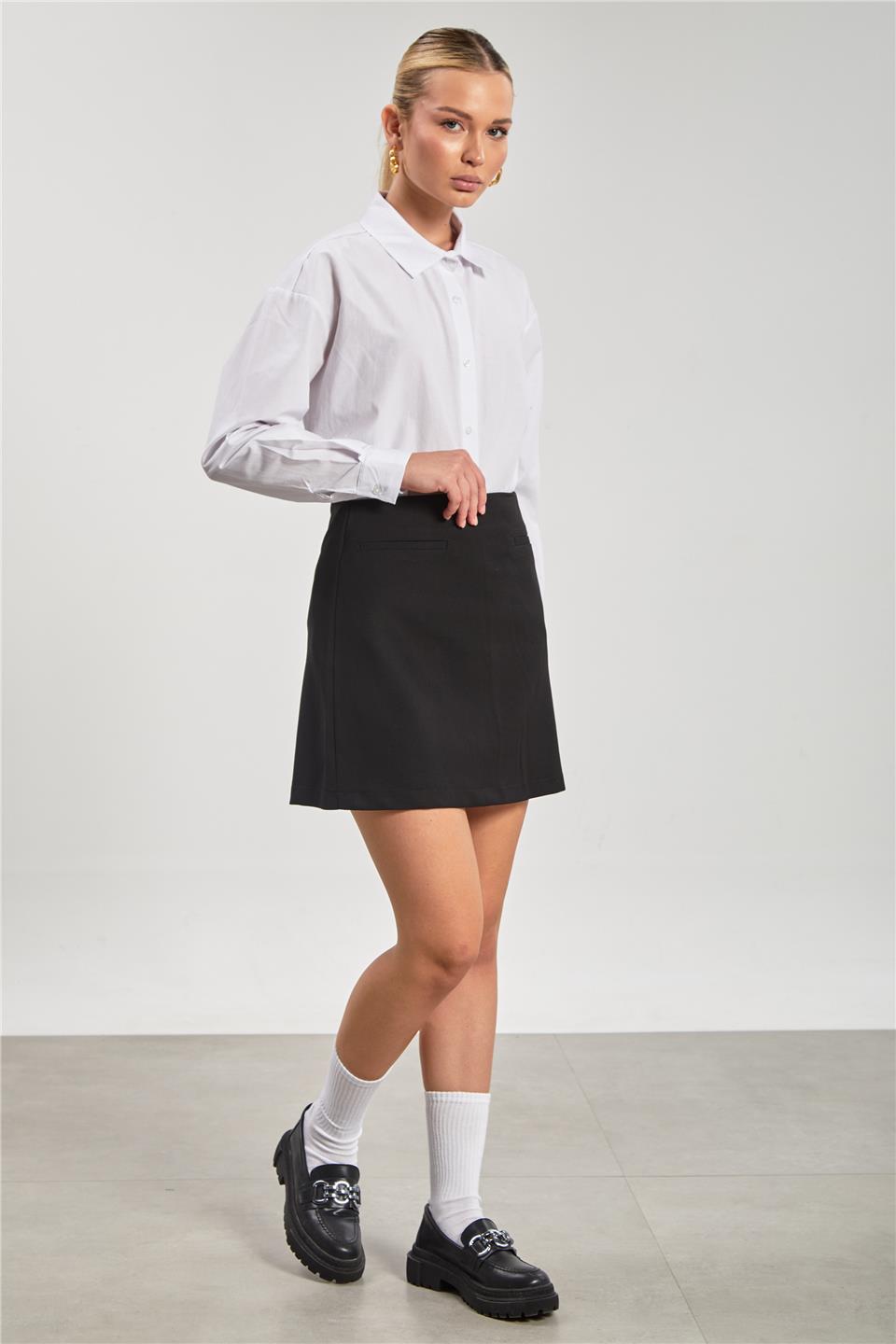 Kadın Fleto Cep Mini Etek - Siyah