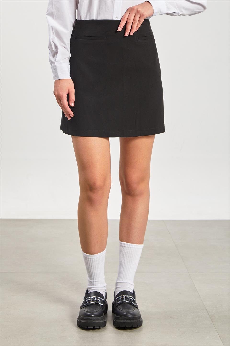 Kadın Fleto Cep Mini Etek - Siyah