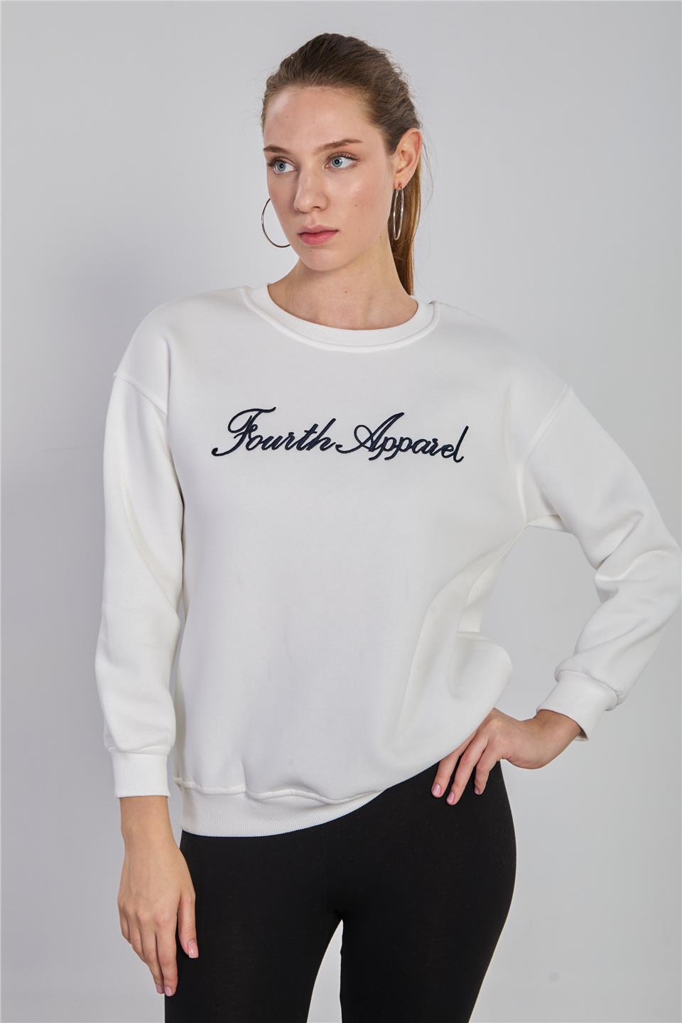 Kadın Fourth Apparel Baskılı Sweatshirt- Ekru