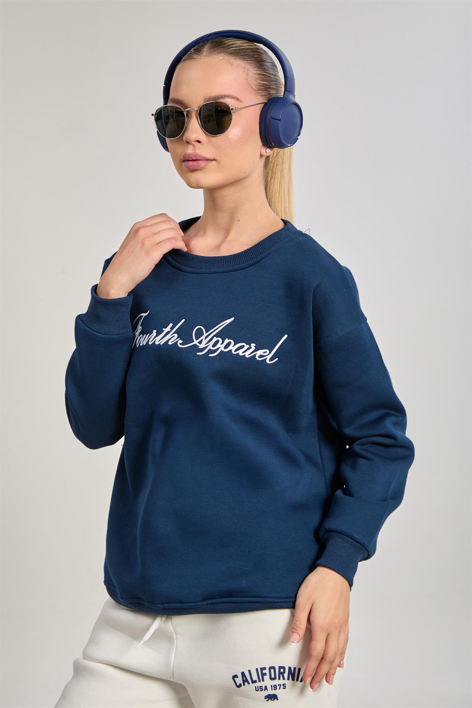 Kadın Fourth Apparel Baskılı Sweatshirt - Lacivert