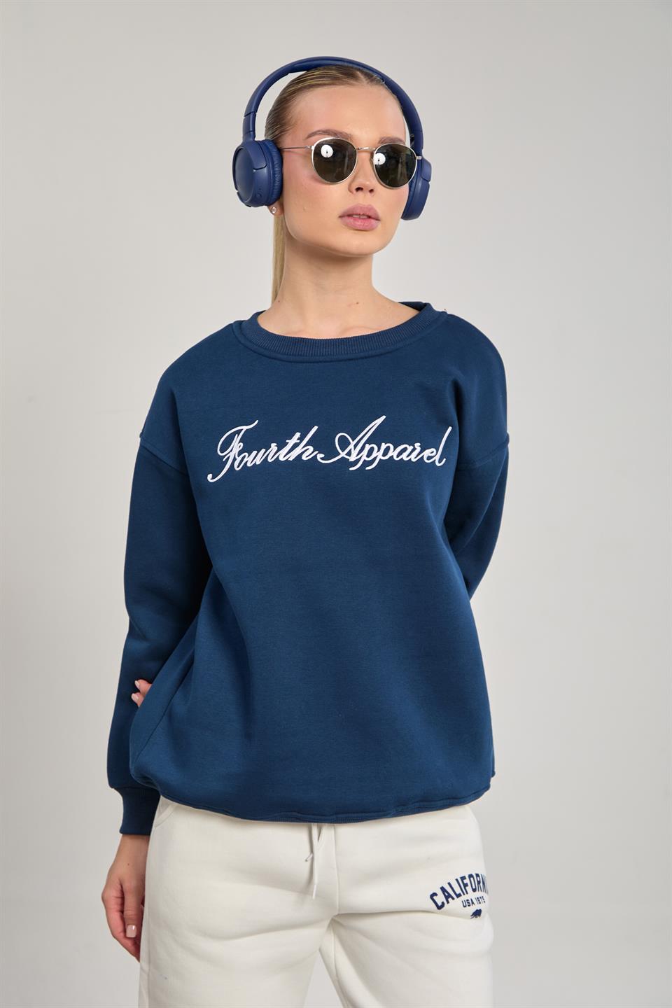 Kadın Fourth Apparel Baskılı Sweatshirt - Lacivert