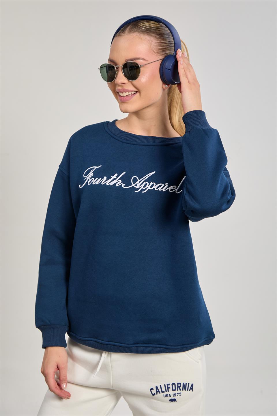 Kadın Fourth Apparel Baskılı Sweatshirt - Lacivert