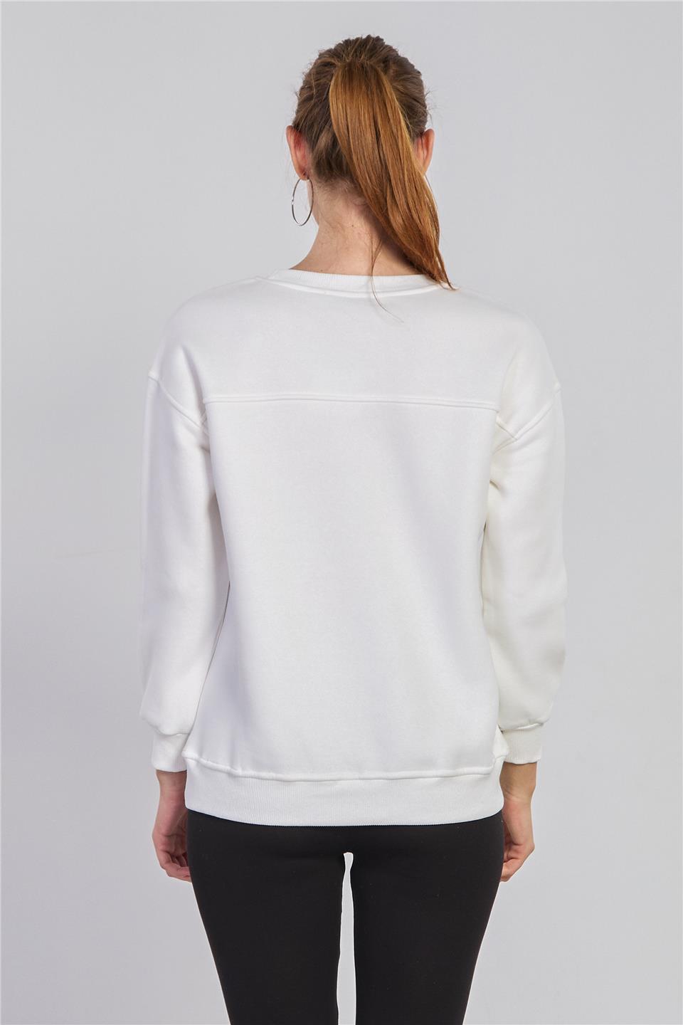 Kadın Fourth Apparel Baskılı Sweatshirt- Ekru