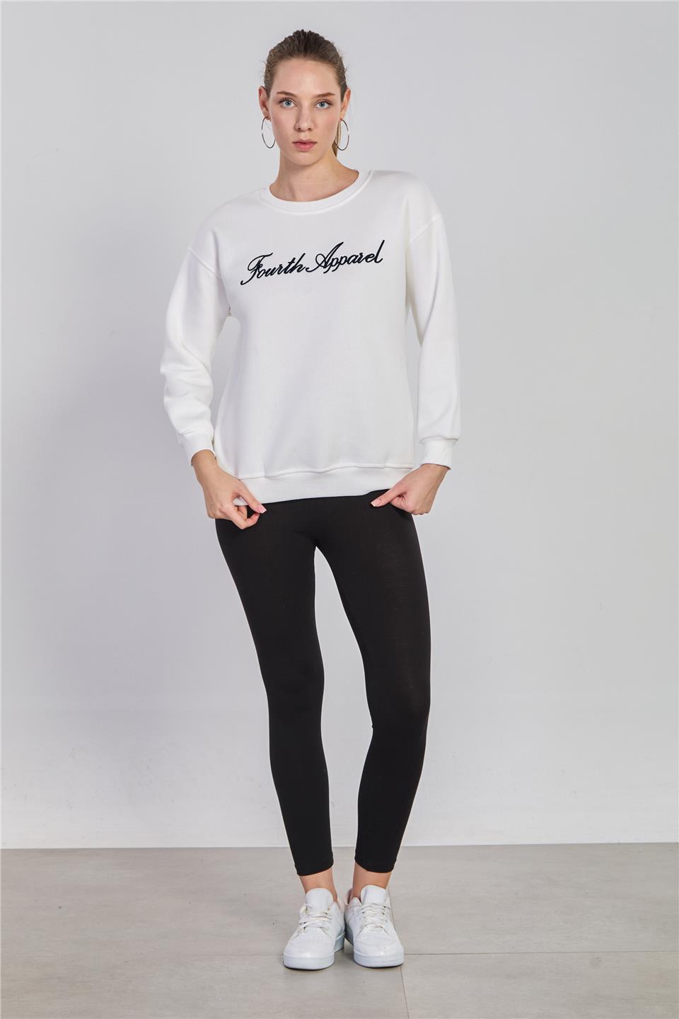 Kadın Fourth Apparel Baskılı Sweatshirt- Ekru