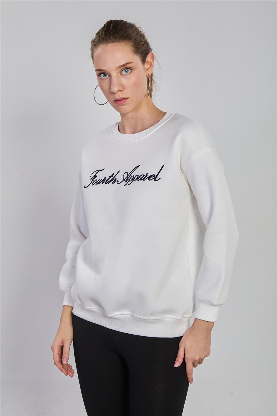 Kadın Fourth Apparel Baskılı Sweatshirt- Ekru