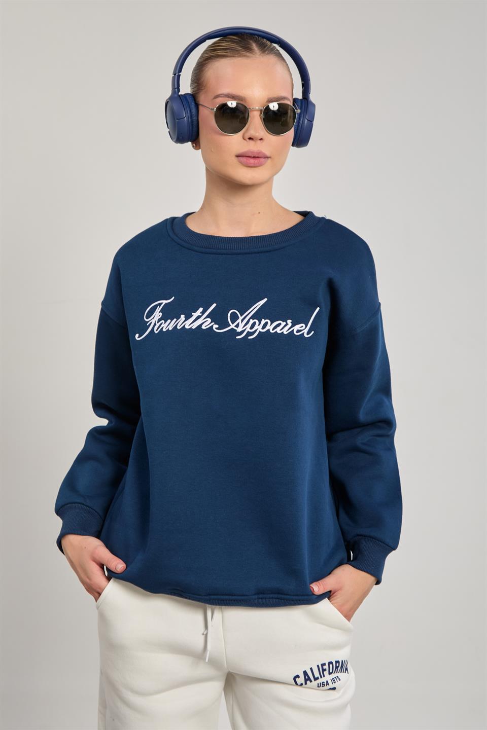 Kadın Fourth Apparel Baskılı Sweatshirt - Lacivert