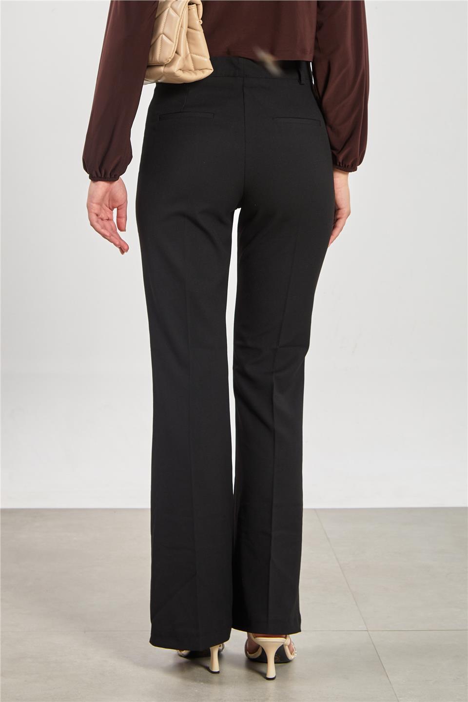 Kadın İspanyol Paça Kumaş Pantolon - Siyah