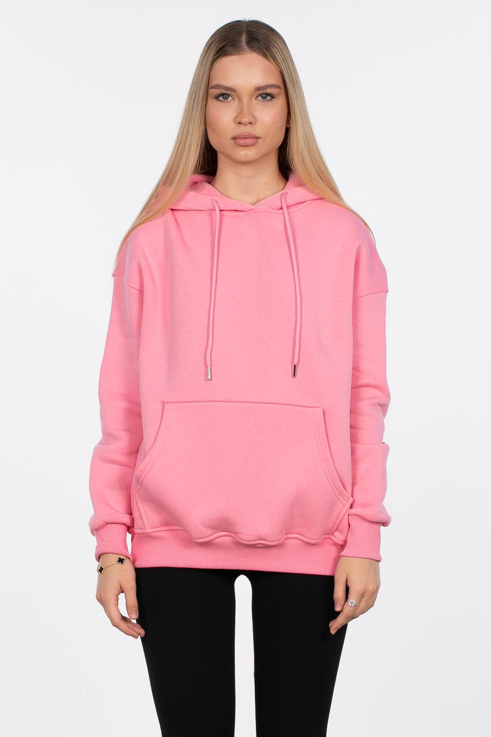 Kadın Kapüşonlu Kanguru Cep Sweatshirt - Pembe