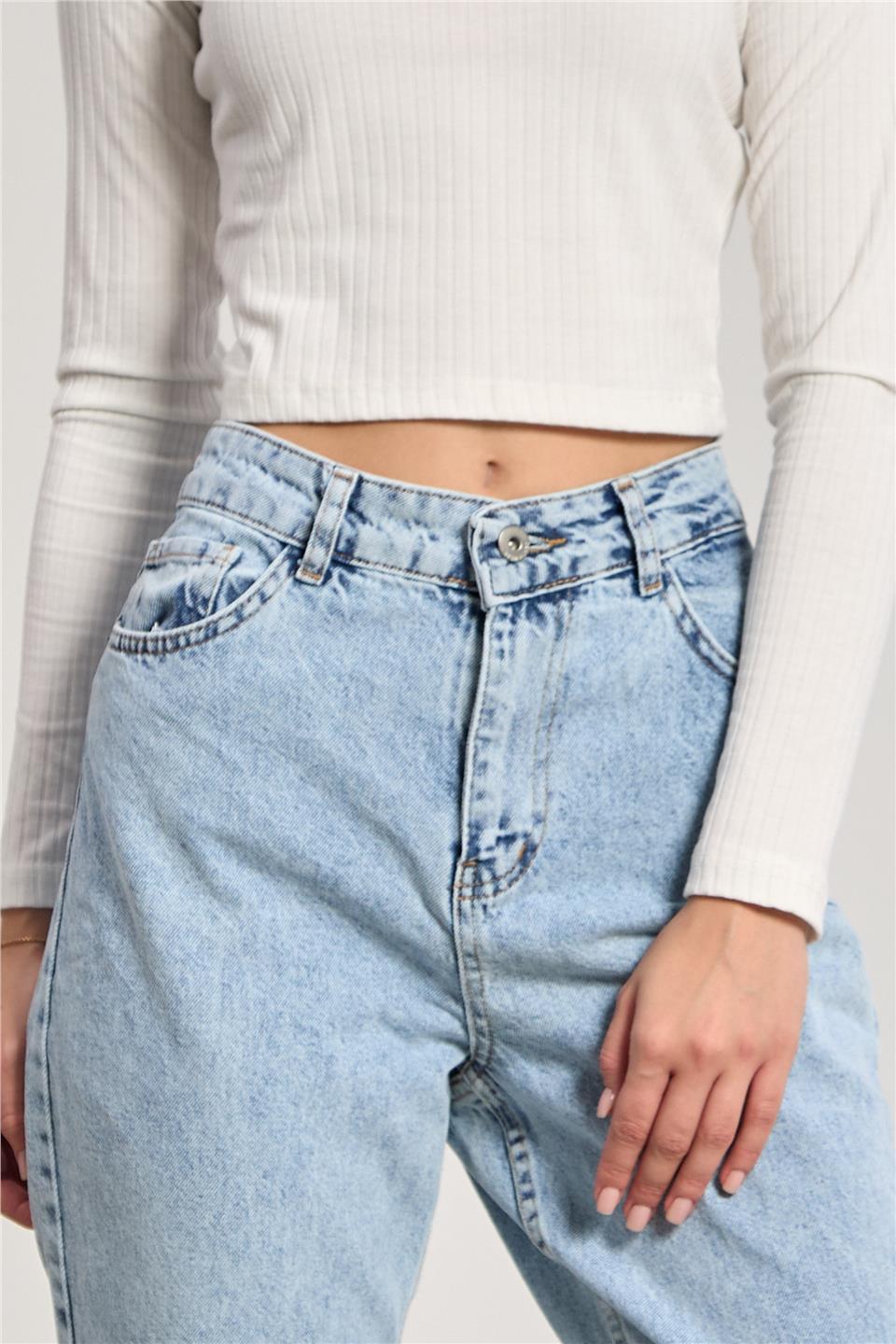 Kadın Mom Fit Jean Pantolon - Mavi Kar Y.