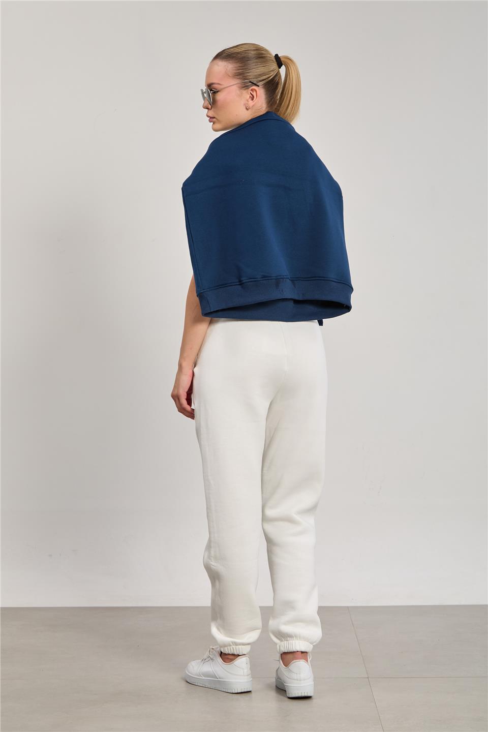 Kadın Paçası Lastikli California Baskılı Eşofman Altı - Ekru