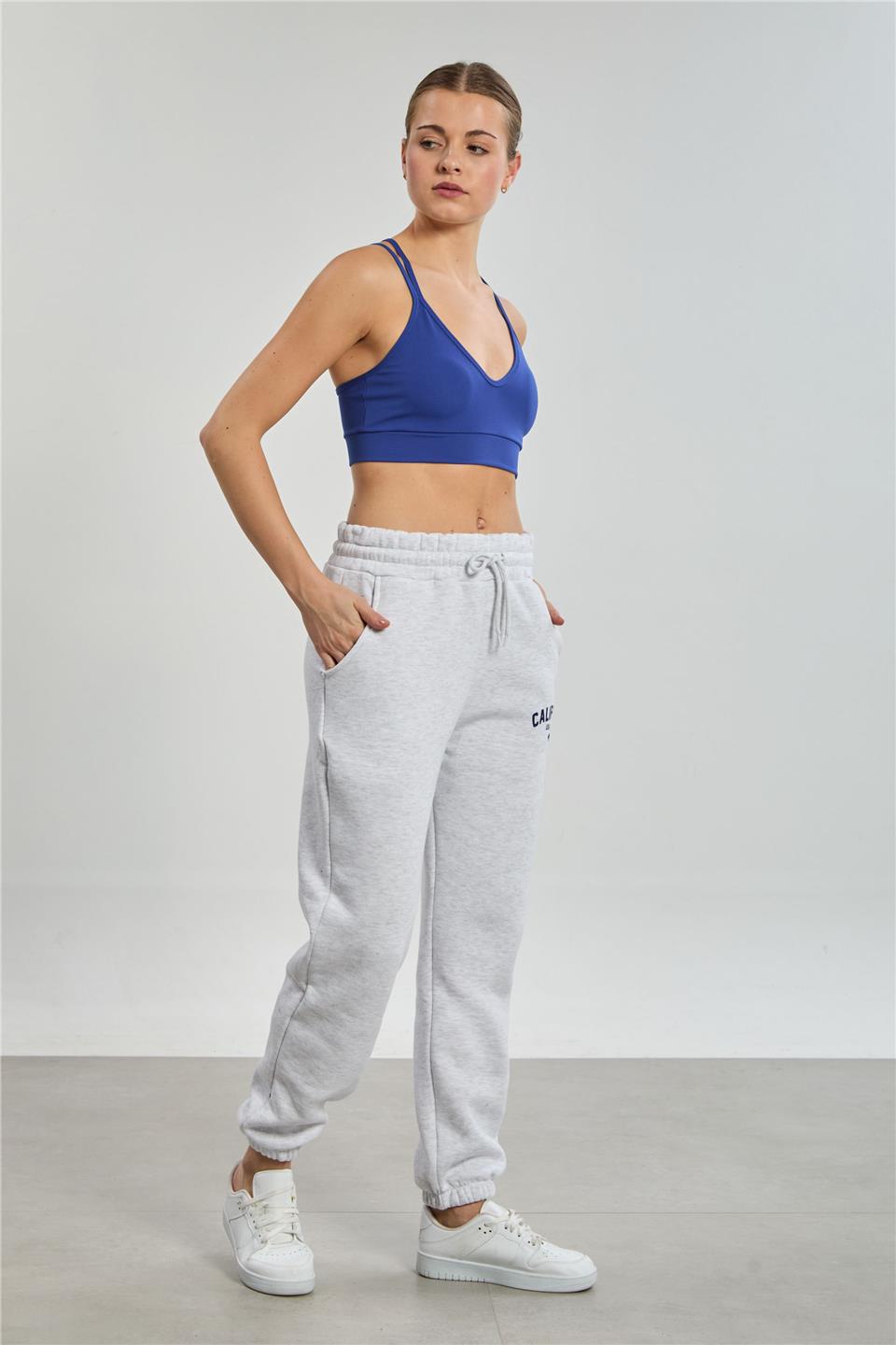 Kadın Paçası Lastikli California Baskılı Eşofman Altı - Kar Melanj 