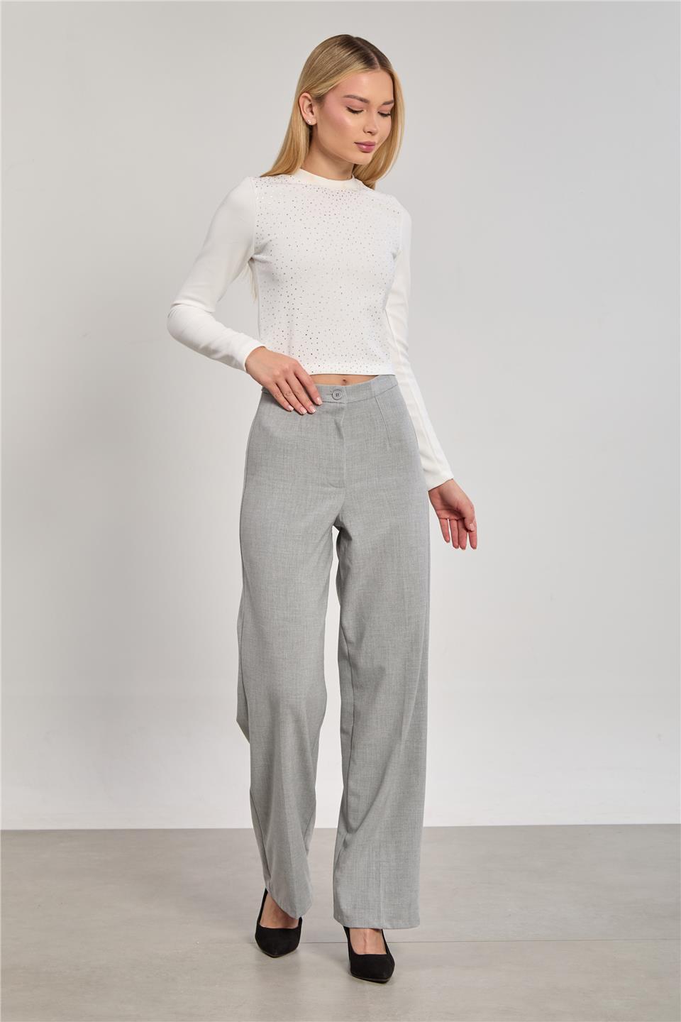 Kadın Palazzo Pantolon - Açık Gri