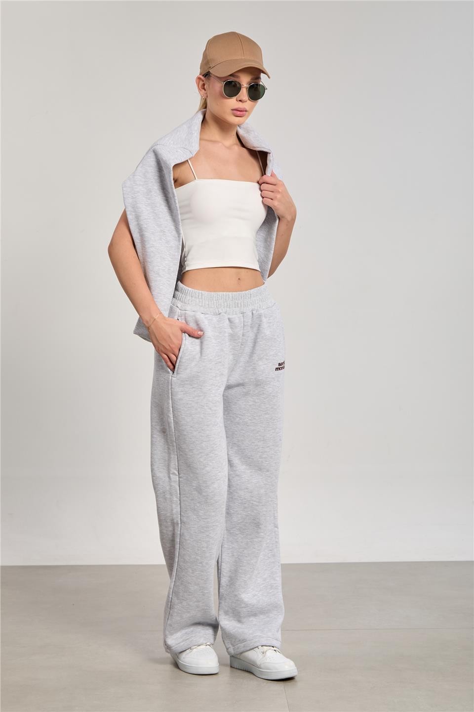 Kadın Santa Monica Baskılı Eşofman Altı - Kar Melanj