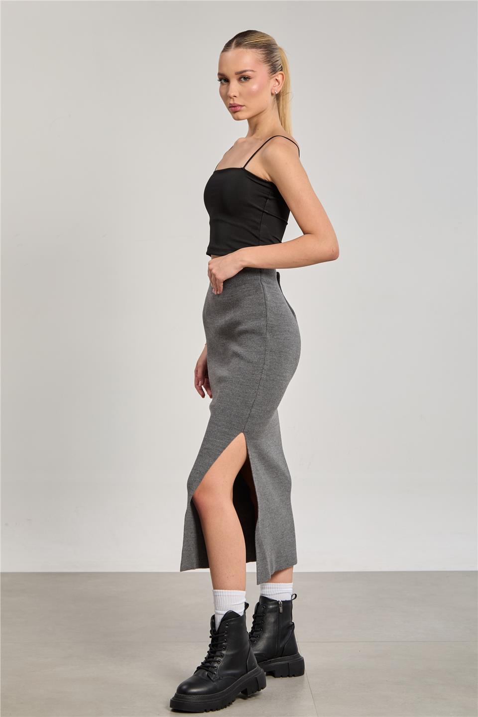 Kadın Triko Kalem Etek - Antrasit 