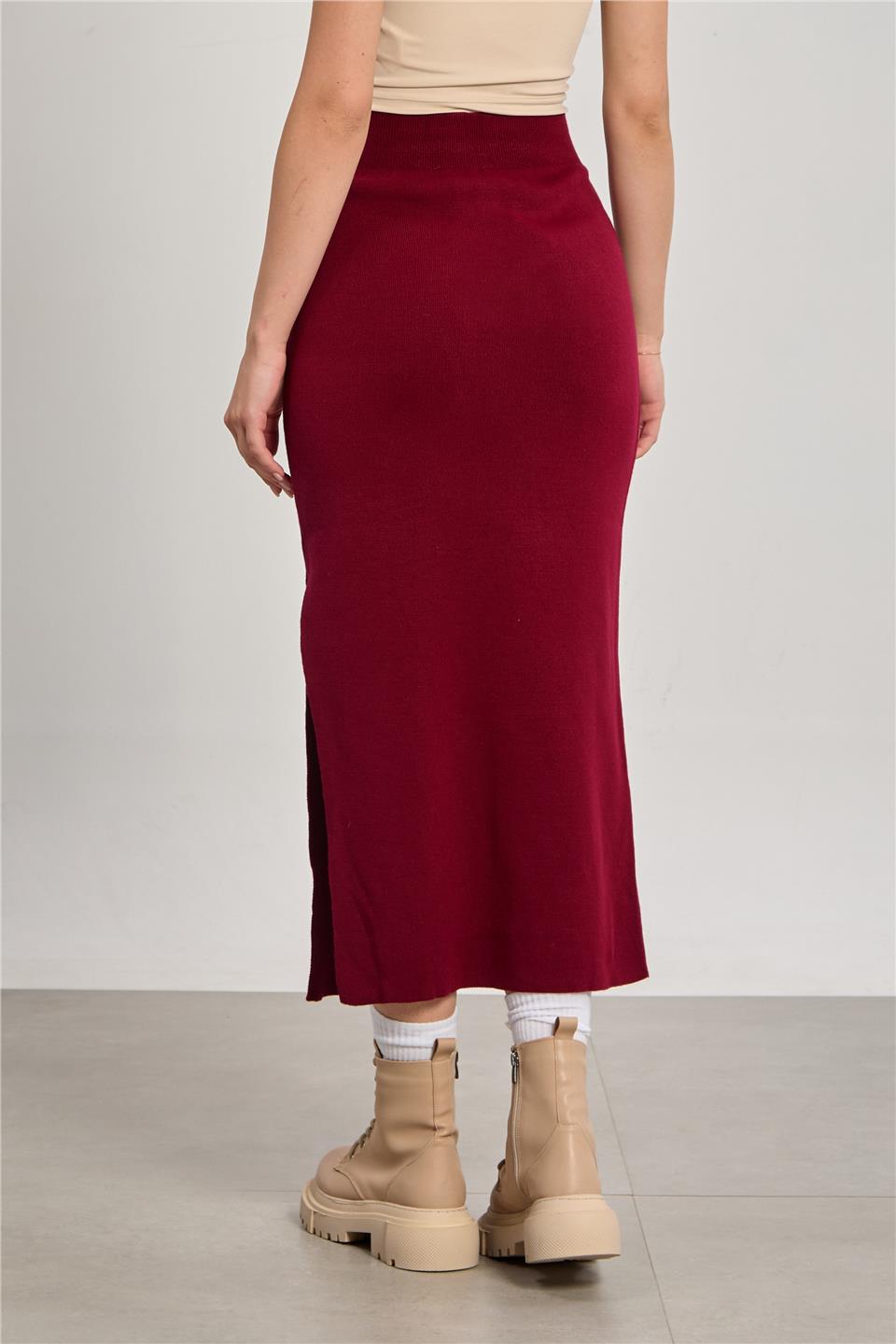 Kadın Triko Kalem Etek - Bordo 