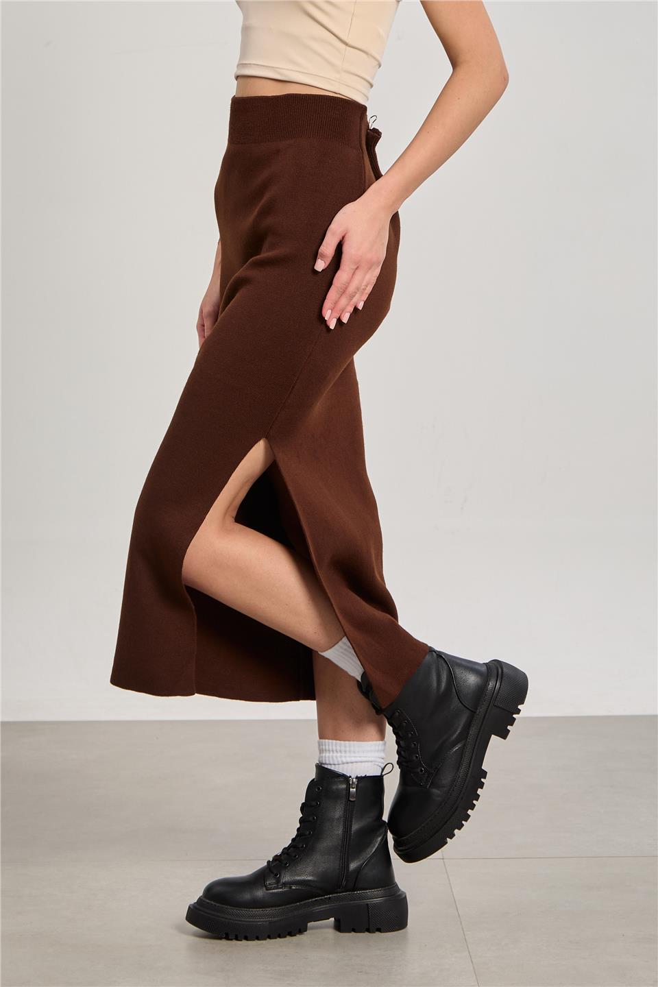Kadın Triko Kalem Etek - Kahve