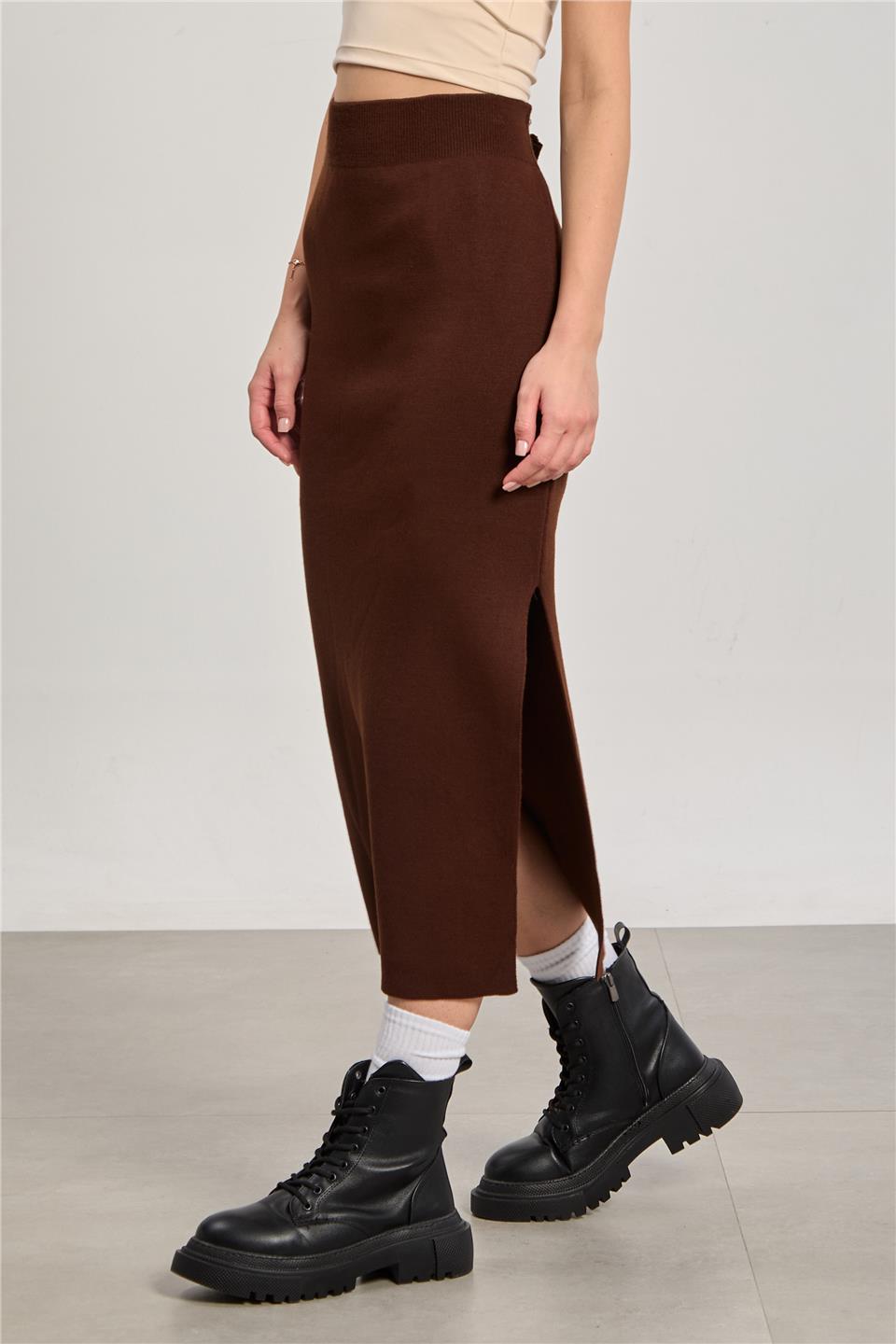 Kadın Triko Kalem Etek - Kahve