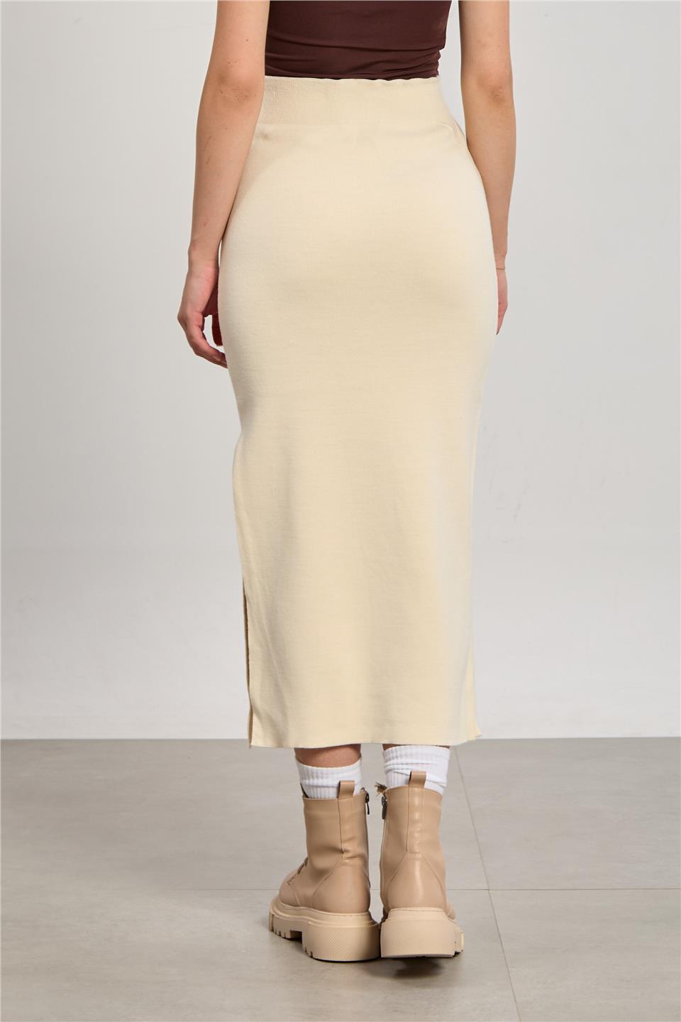 Kadın Triko Kalem Etek - Taş Rengi