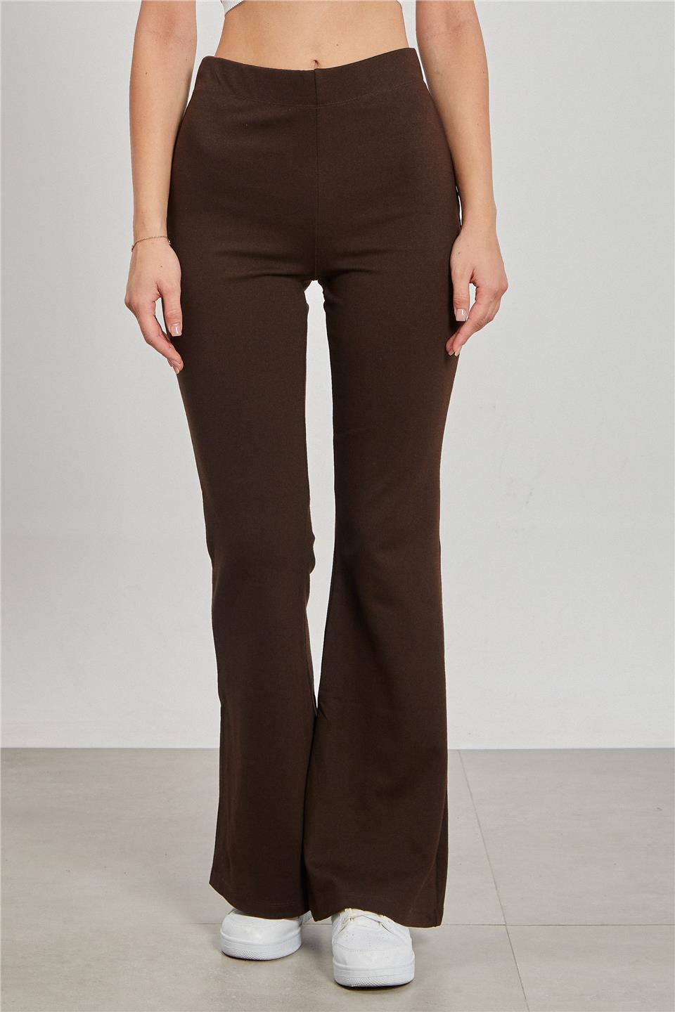 Kadın Yüksek Bel İspanyol Paça Tayt - Kahve