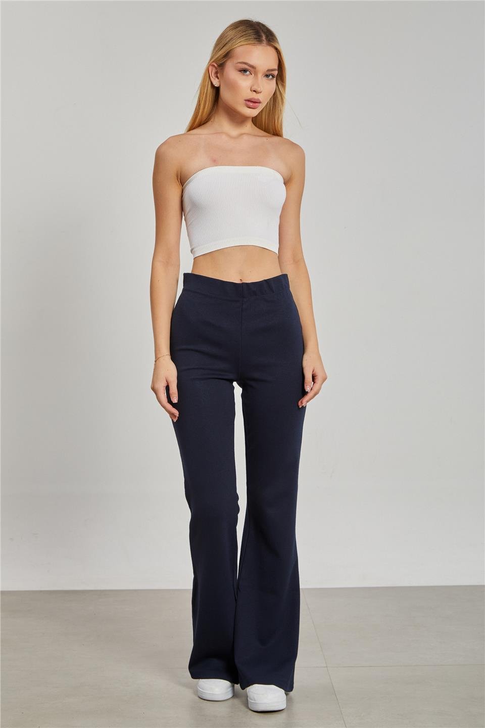 Kadın Yüksek Bel İspanyol Paça Tayt - Lacivert