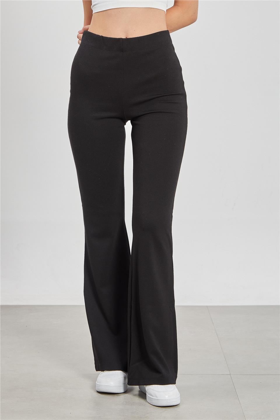 Kadın Yüksek Bel İspanyol Paça Tayt - Siyah