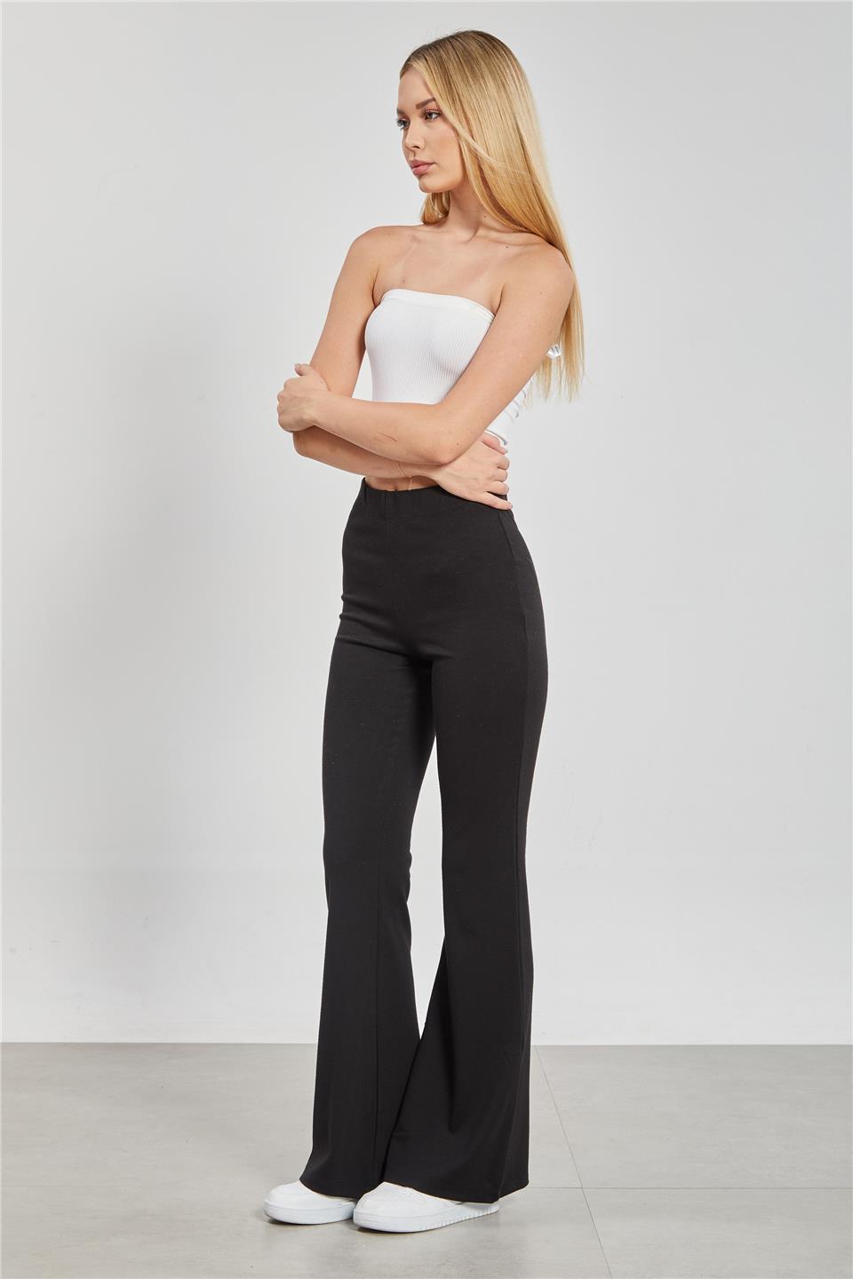 Kadın Yüksek Bel İspanyol Paça Tayt - Siyah