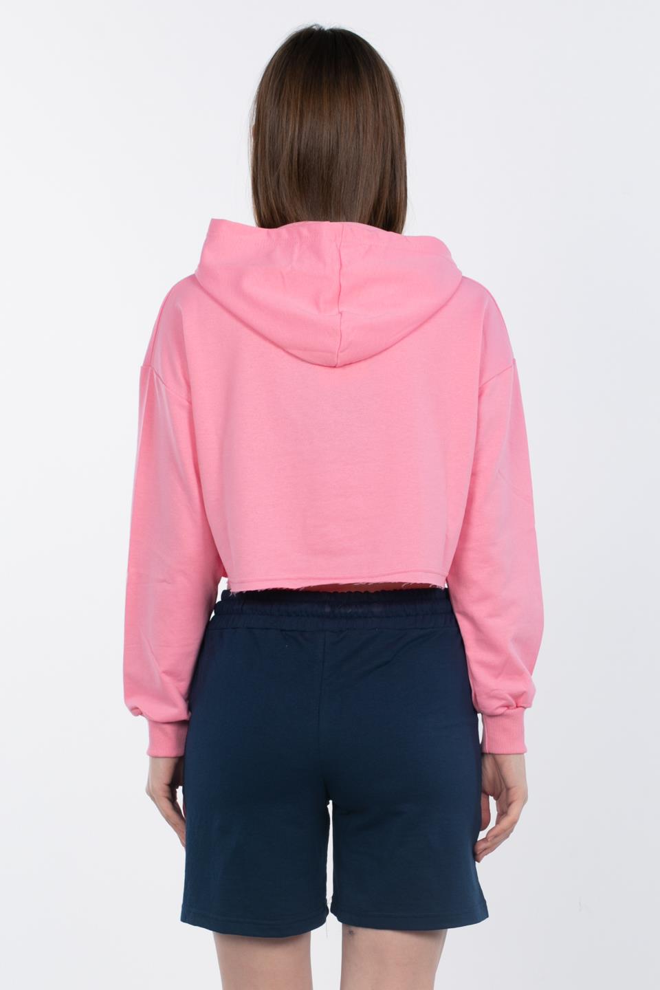 Kapüşonlu Crop Sweatshirt - Pembe
