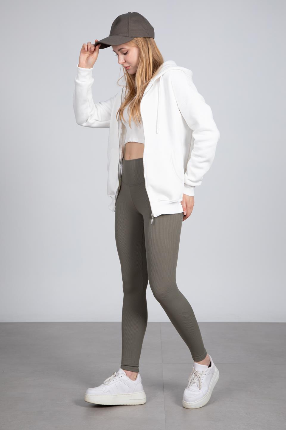 Kapüşonlu Fermuarlı Sweatshirt - Ekru