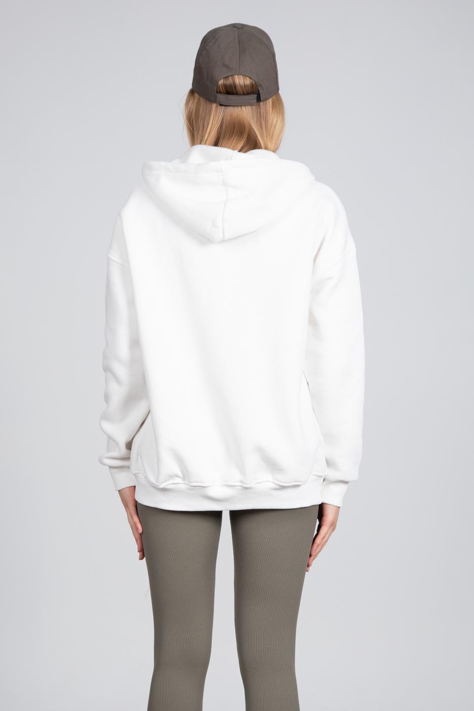 Kapüşonlu Fermuarlı Sweatshirt - Ekru