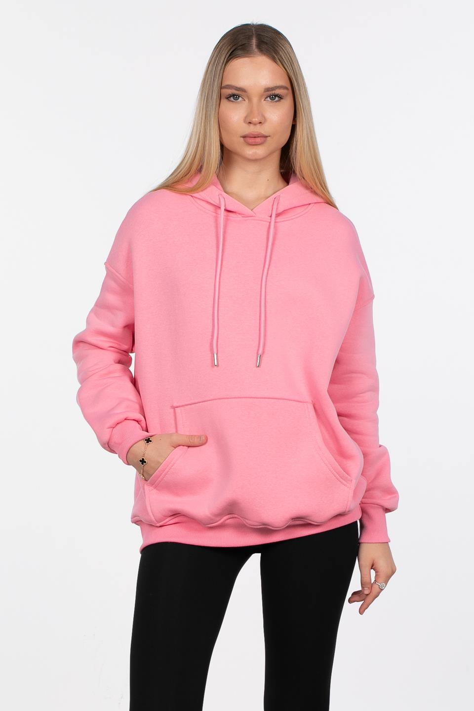 Kadın Kapüşonlu Kanguru Cep Sweatshirt - Pembe