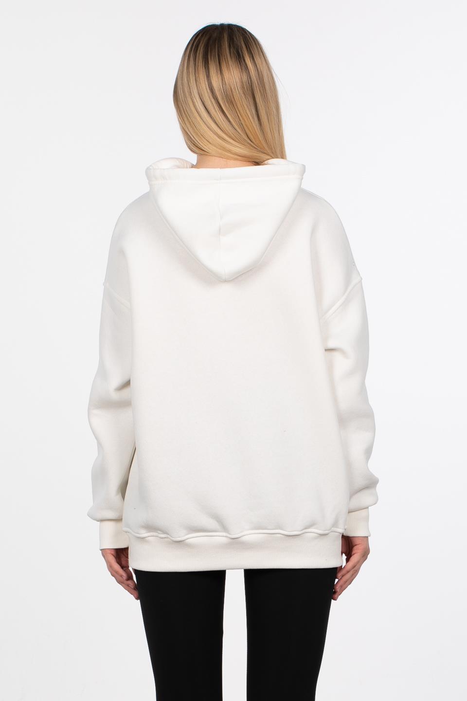 Kapüşonlu Kanguru Cepli Sweatshirt - Ekru