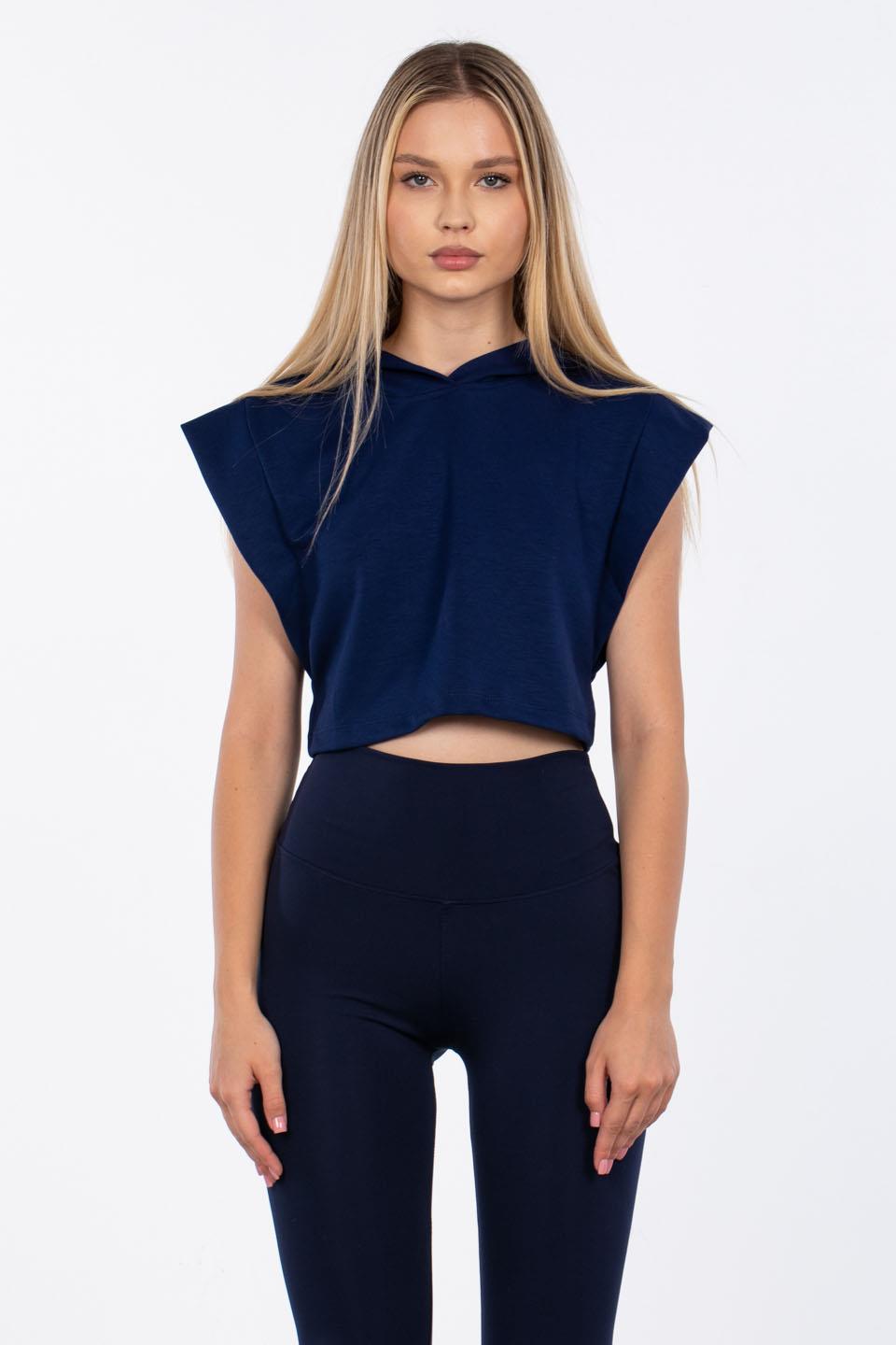 Kapüşonlu Kolsuz Crop Sweatshirt - Lacivert