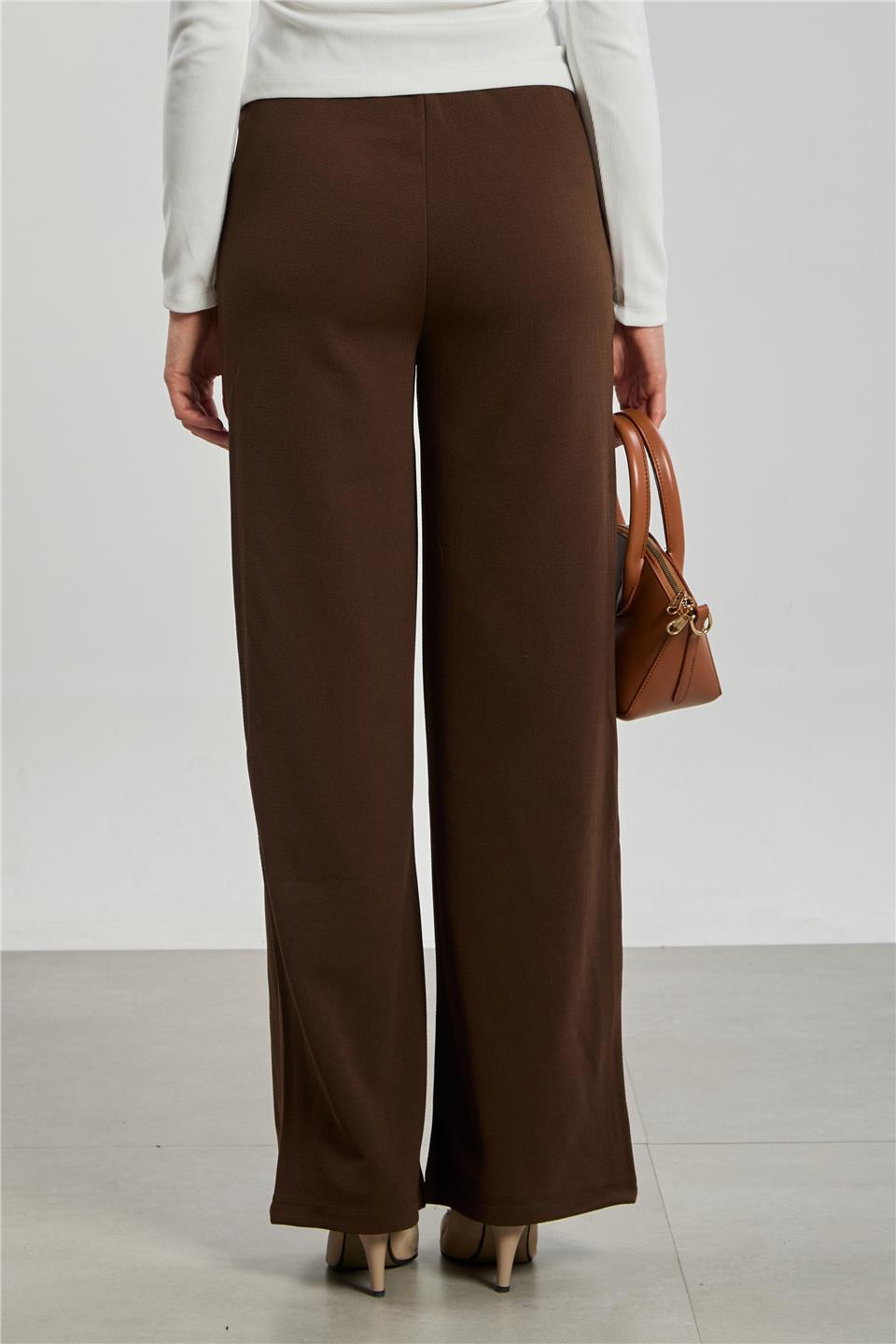 Kadın Kemer Detaylı Bol Pantolon - Kahve