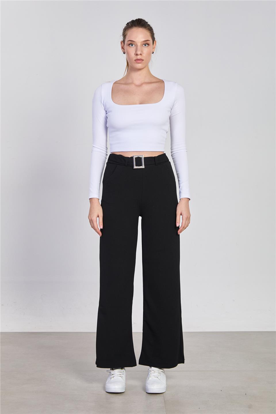 Kadın Kemer Detaylı Bol Pantolon - Kahve