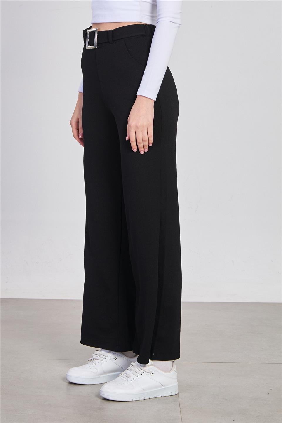 Kadın Kemer Detaylı Bol Pantolon - Kahve