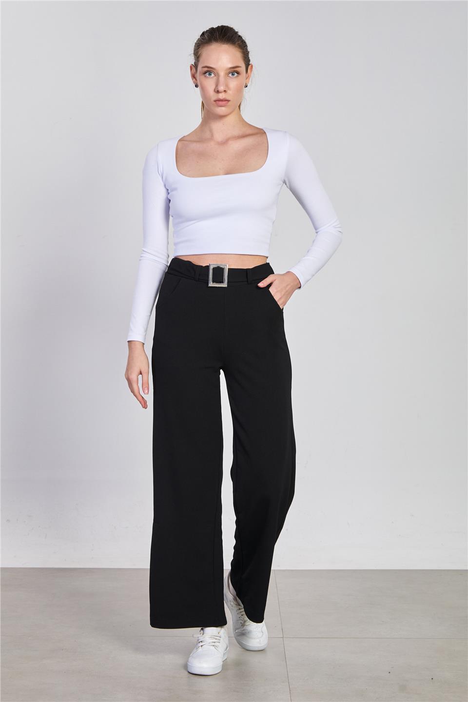 Kadın Kemer Detaylı Bol Pantolon - Kahve