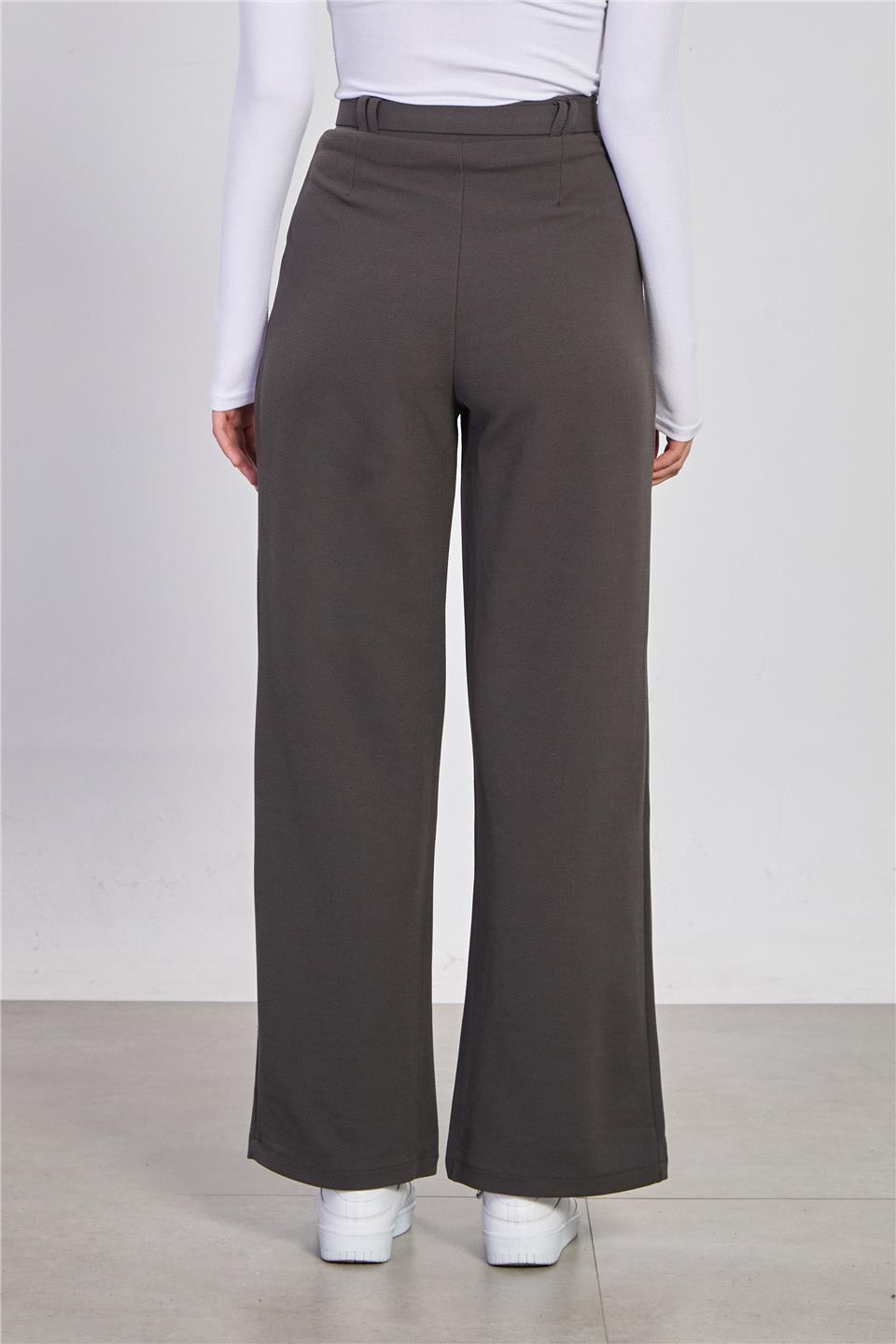 Kadın Kemerli Bol Paça Pantolon - Antrasit