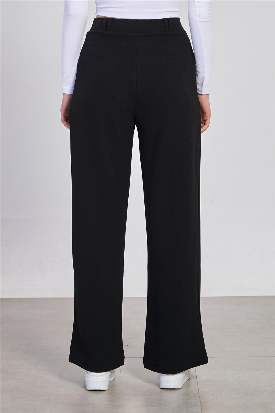 Kadın Kemerli Bol Paça Pantolon - Siyah