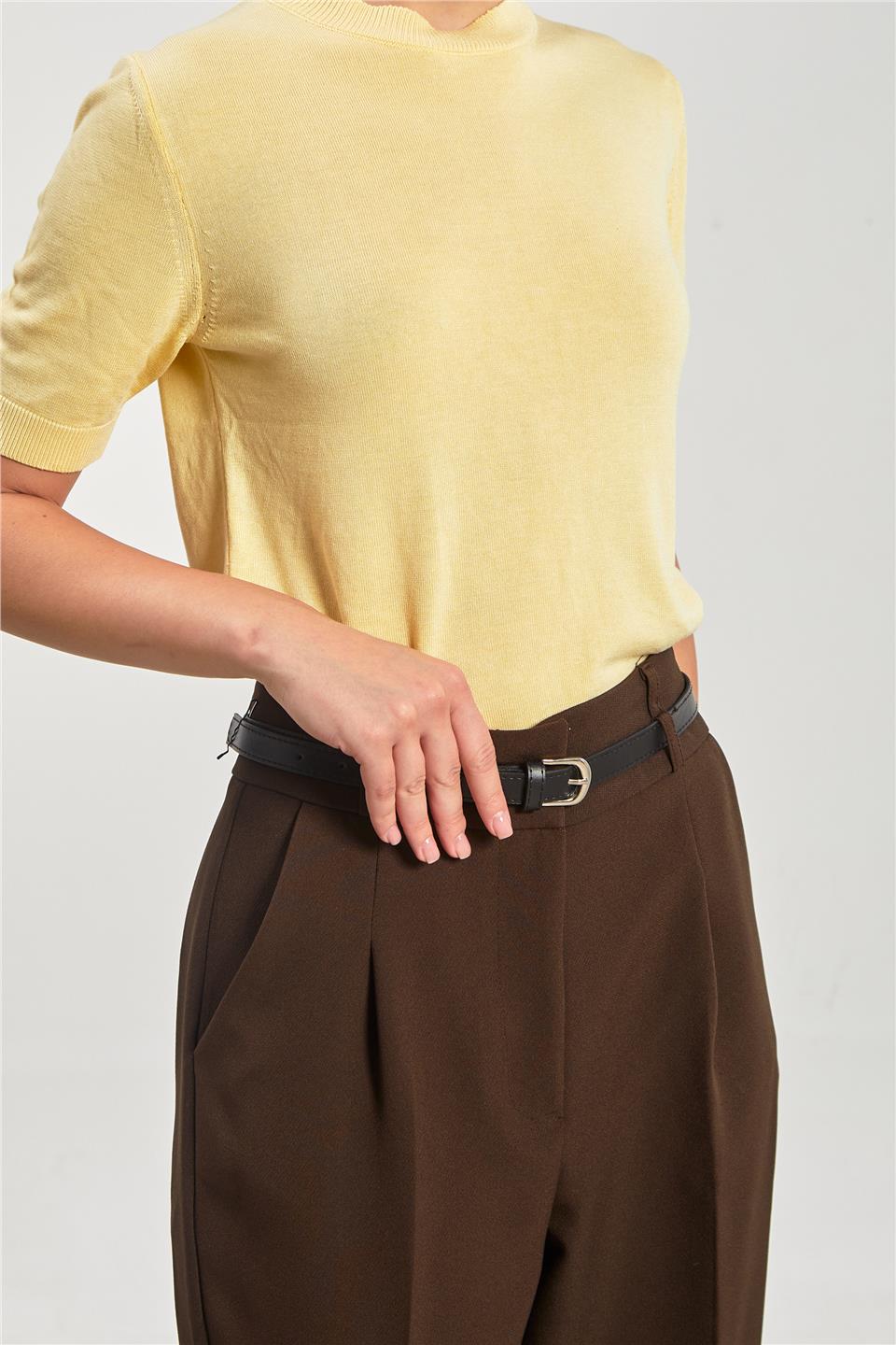 Kadın Kemerli Havuç Kumaş Pantolon - Kahve