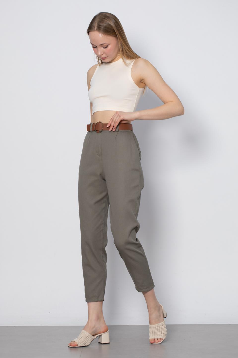 Kemerli Havuç Pantolon - Haki