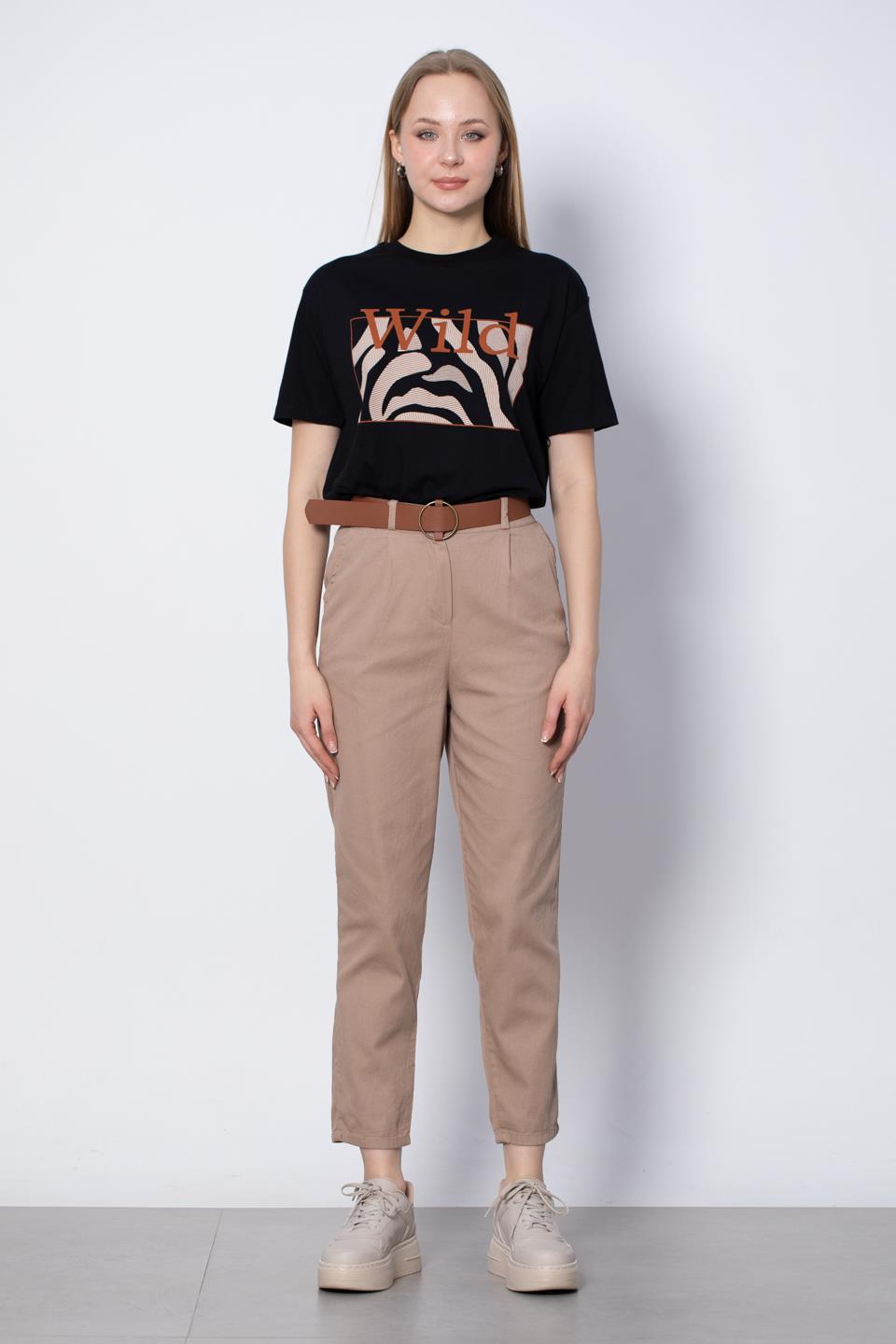 Kemerli Havuç Pantolon - Vizon