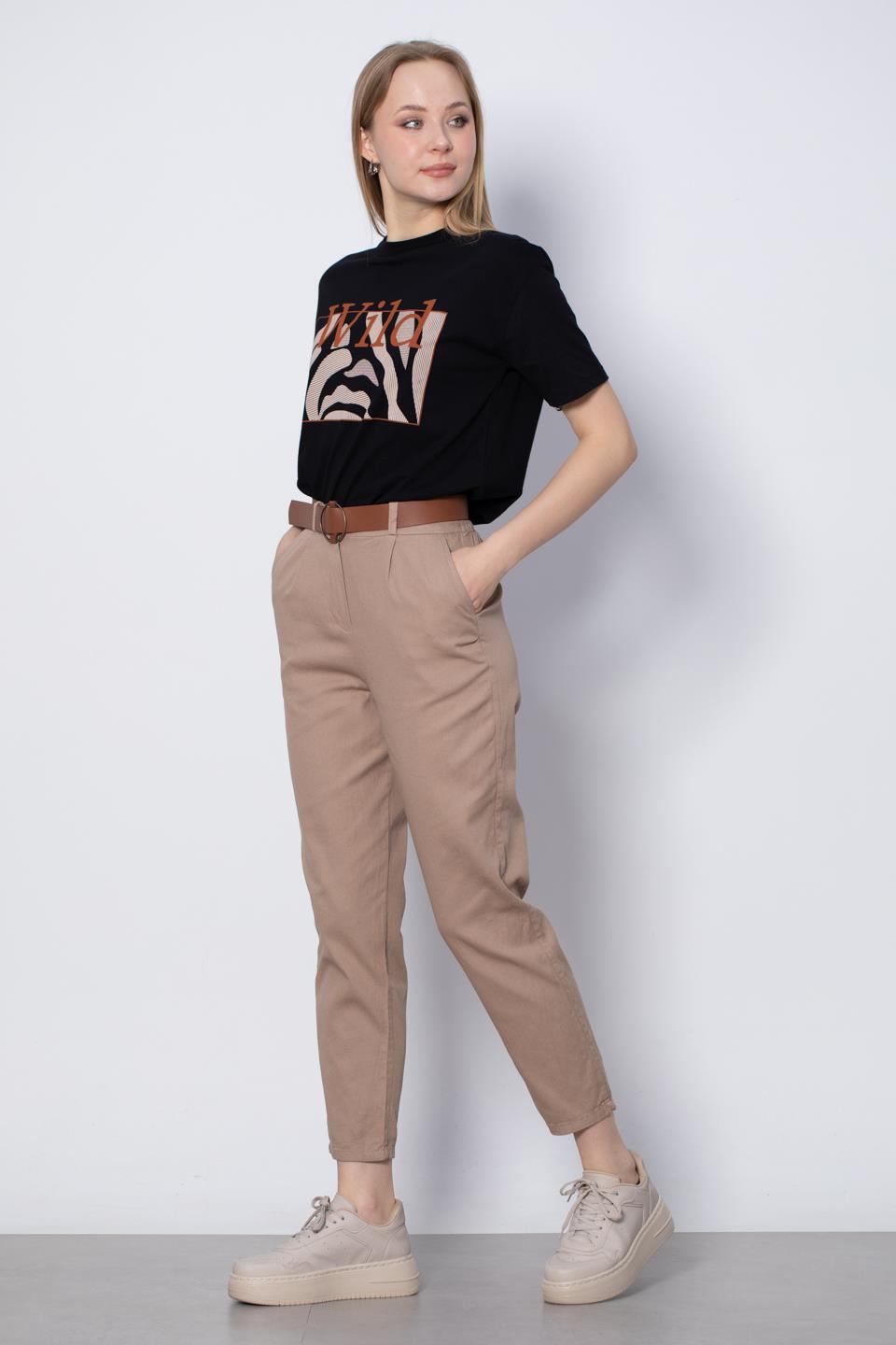 Kemerli Havuç Pantolon - Vizon